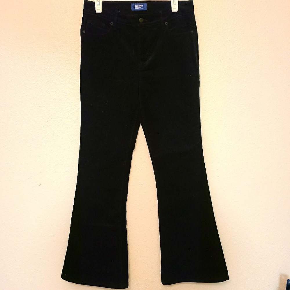 High Rise Black Corduroy Flare Ribbed Pants Size 8